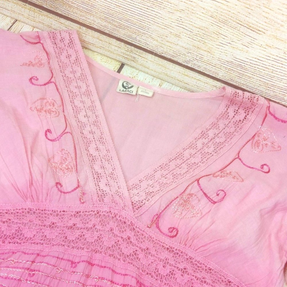 Embroidery Pink Summer Tunic Women's Shirt Tunic Top Dress Kurta 100% Cotton L - Picture 4 of 16